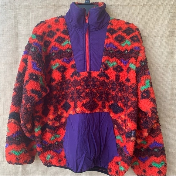 Urban Outfitters Sherpa Popover Jacket 1/4 Zip Geometric Teddy Women’s Medium - Picture 1 of 8